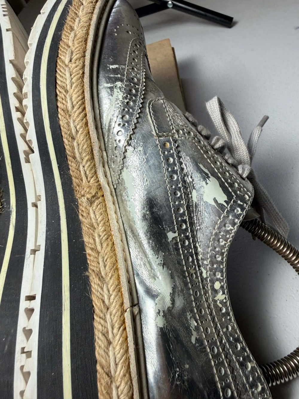 PRADA Platform Derby Dress Shoes Silver Chrome -  US 7 / EU 37 - Picture 4 of 15